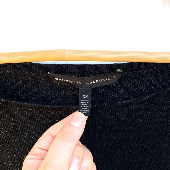 White House Black Market Fringe Black Metallic Asymmetrical Sweater - Picture 7 of 11